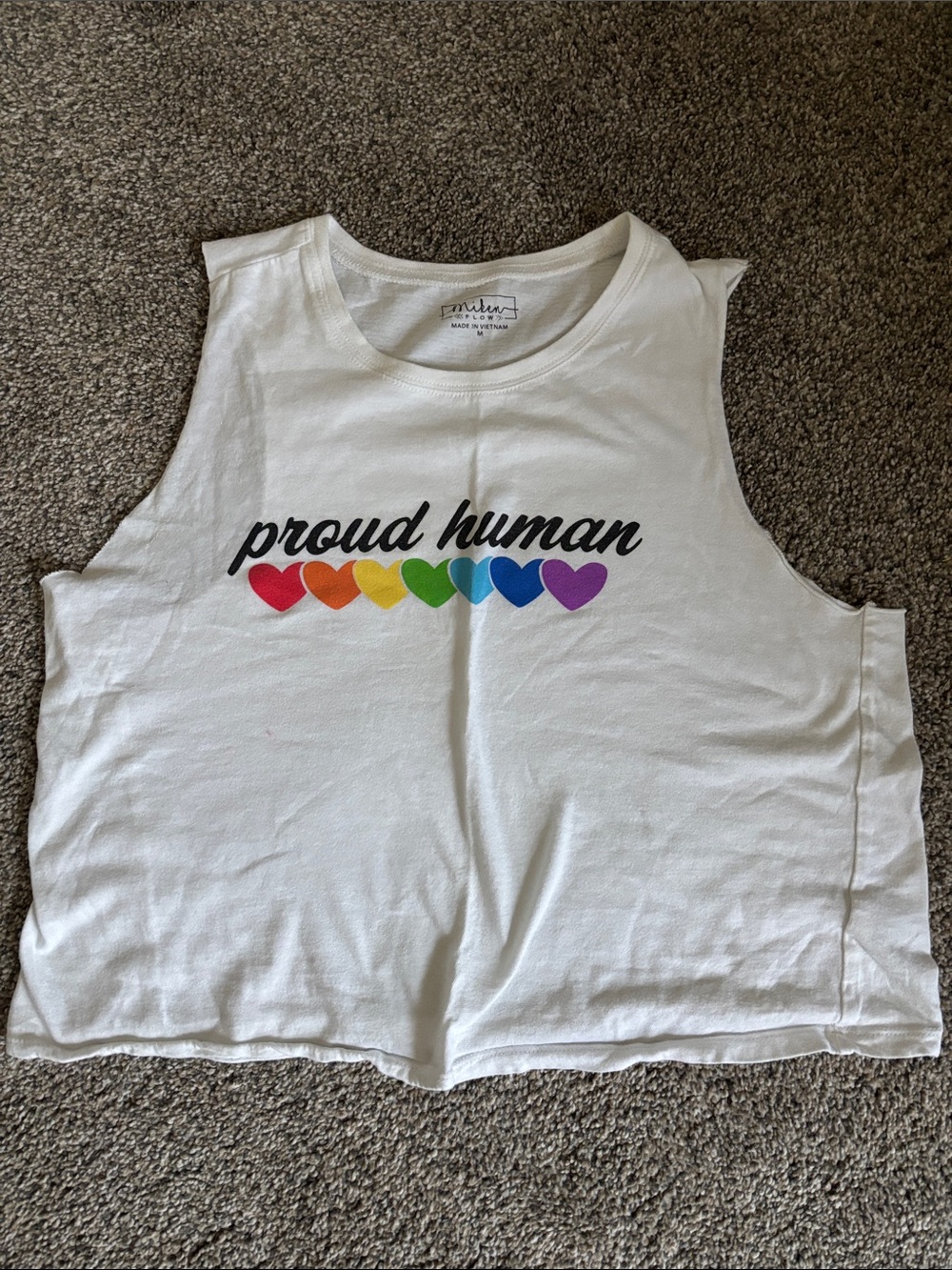 Proud Human White Rainbow Heart Tank Top